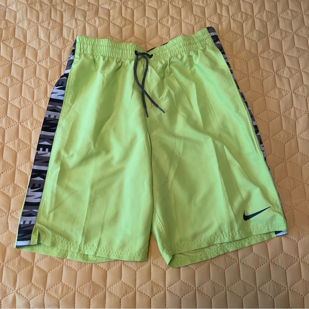 New Nike Swim Men's S Logo Tape Volley Shorts 9 inch Atomic Green NWT